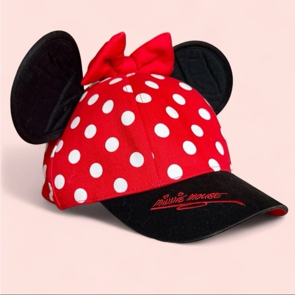 Disney Minnie Mouse Polka Dot Red Cap Bow & Ears Adjustable Snapback Hat Kids - Picture 1 of 9